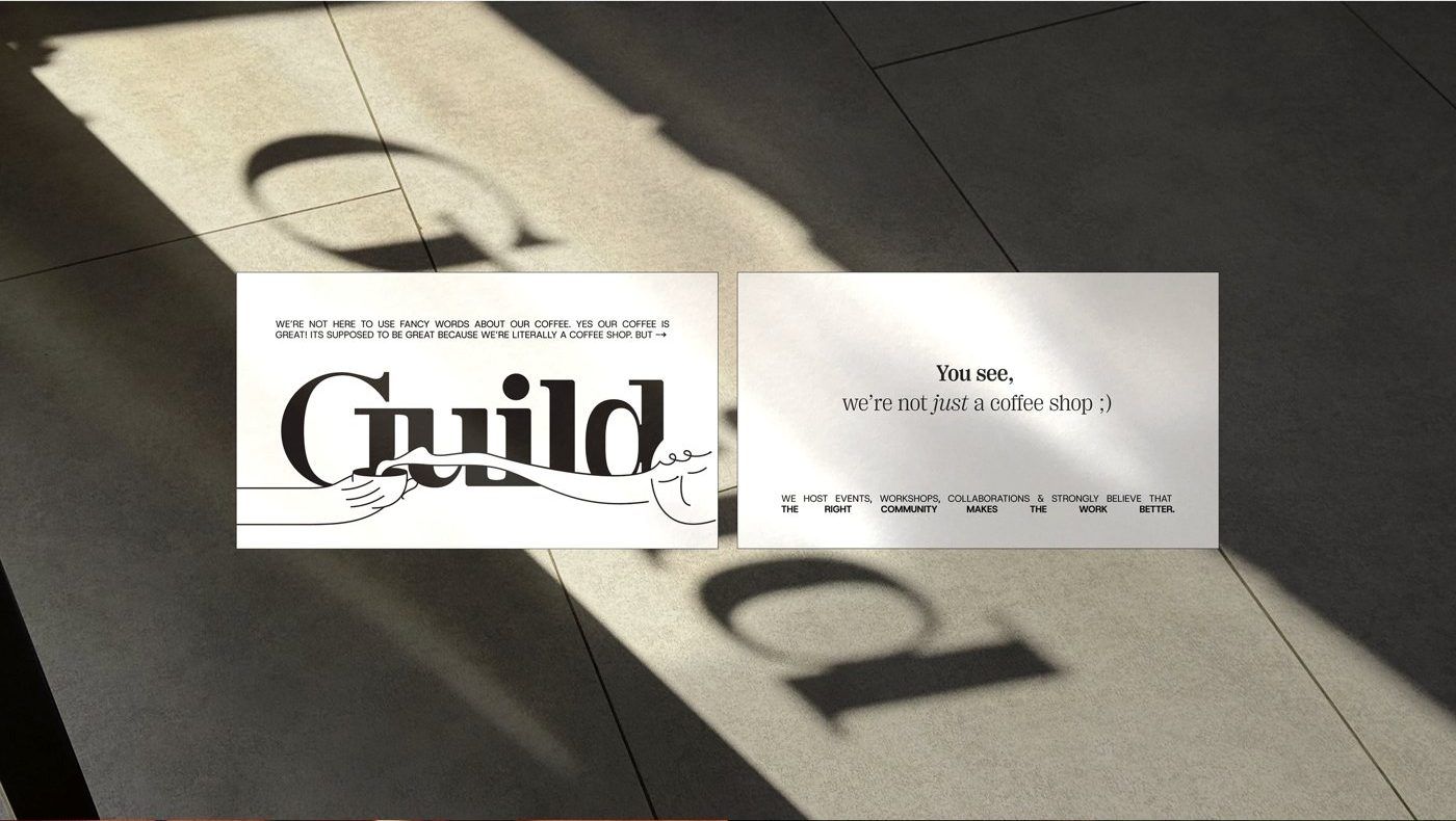 Guild Coffee — 명함 앞뒤. You see, we're not just a coffee shop :)