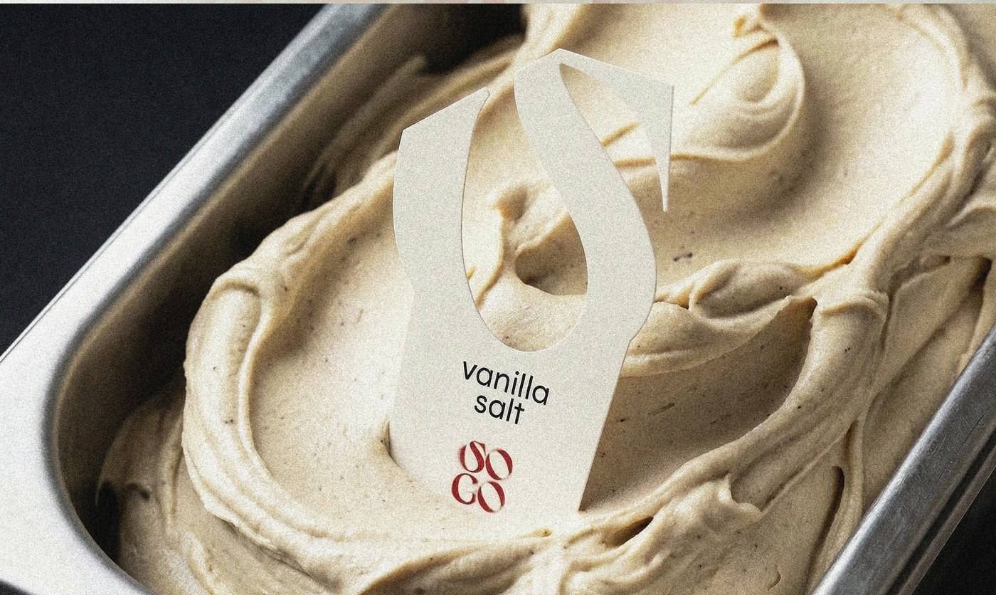 SOGO ice cream — 맛 이름표 vanilla salt. 젤라또 통에 꽂는 S 모양 태그
