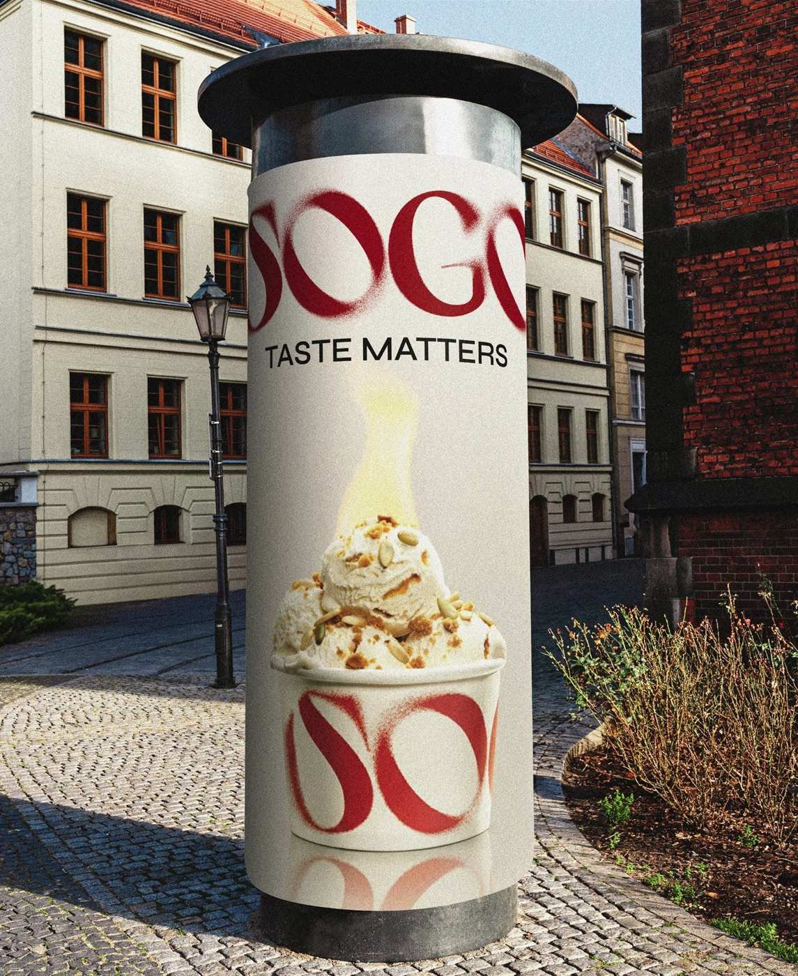 SOGO ice cream — 광고탑. 로고, 슬로건, 불꽃 아이스크림 한 컷