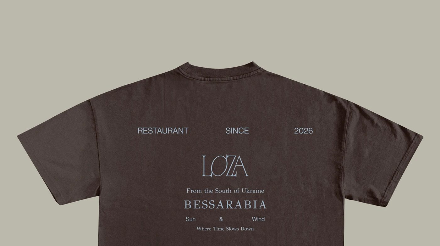 loza / restaurant — 티셔츠 등판. RESTAURANT SINCE 2026, BESSARABIA, Where Time Slows Down