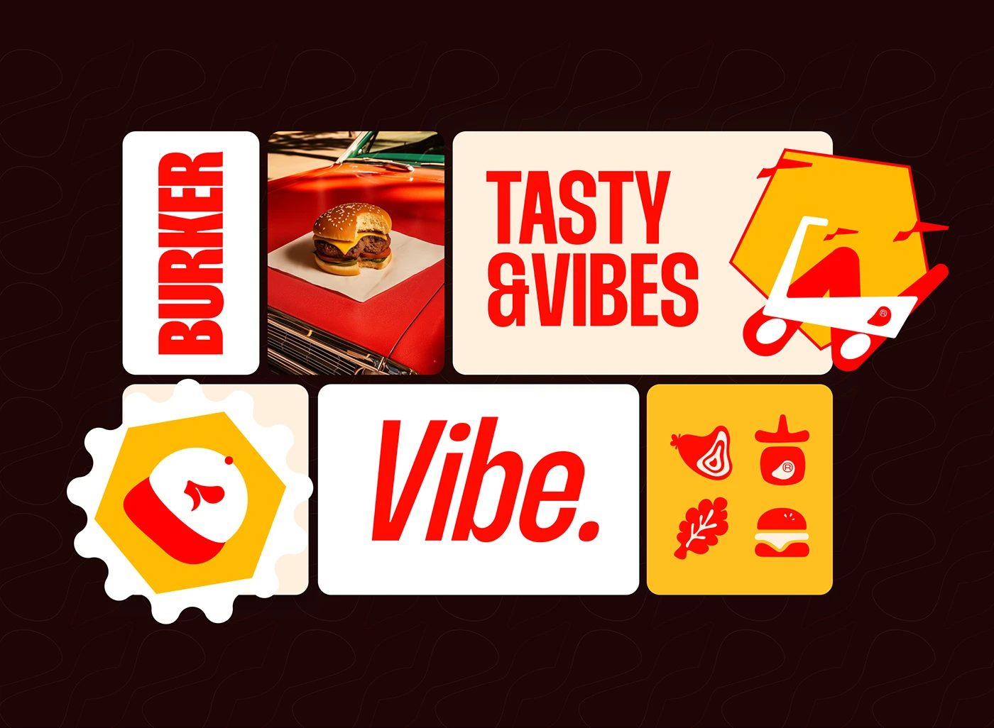 BURKER — 스티커 묶음. TASTY &VIBES, Vibe., 세로 BURKER