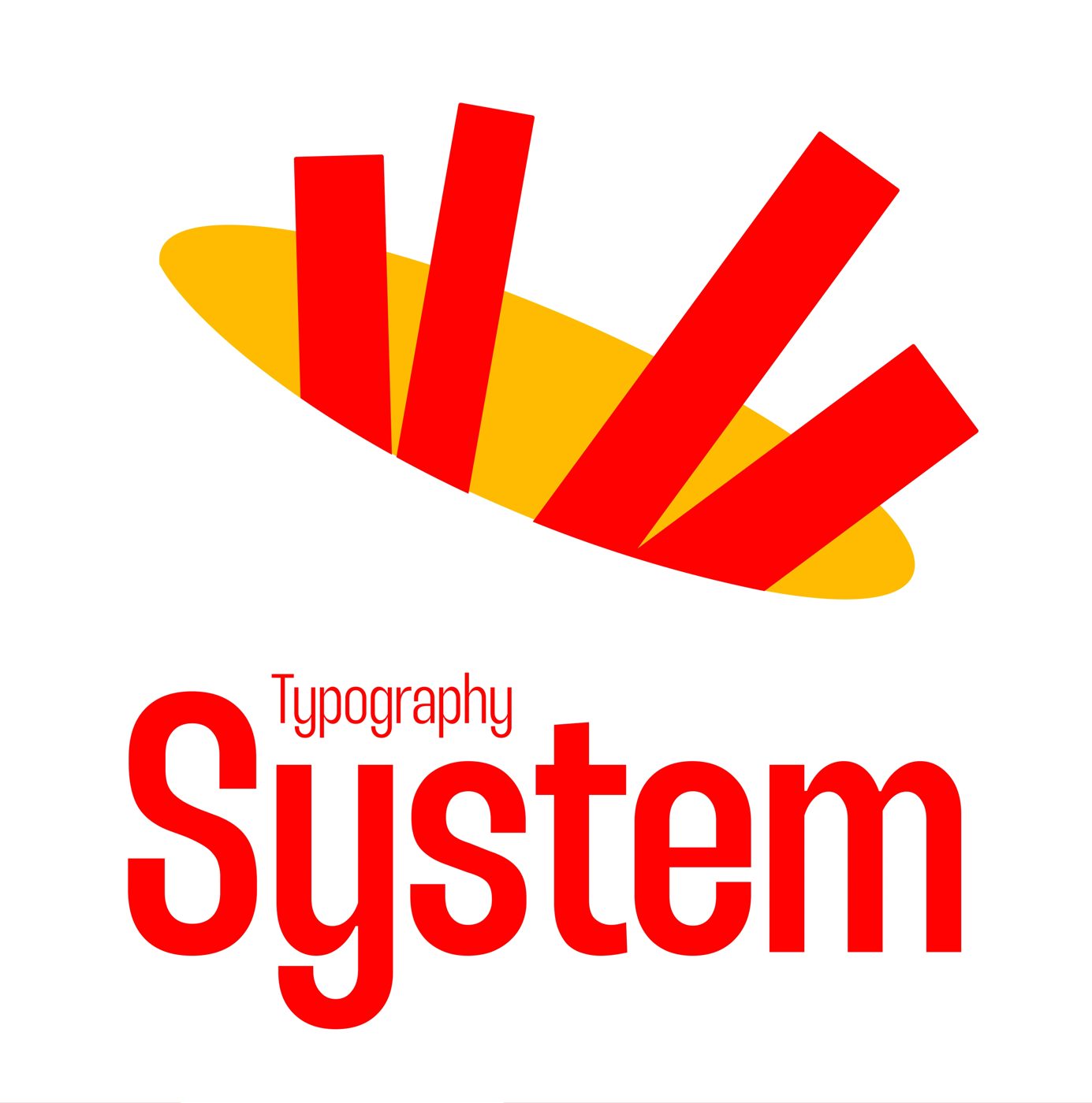 BURKER — Typography System. 빨강과 노랑 빗살 위의 좁은 글자