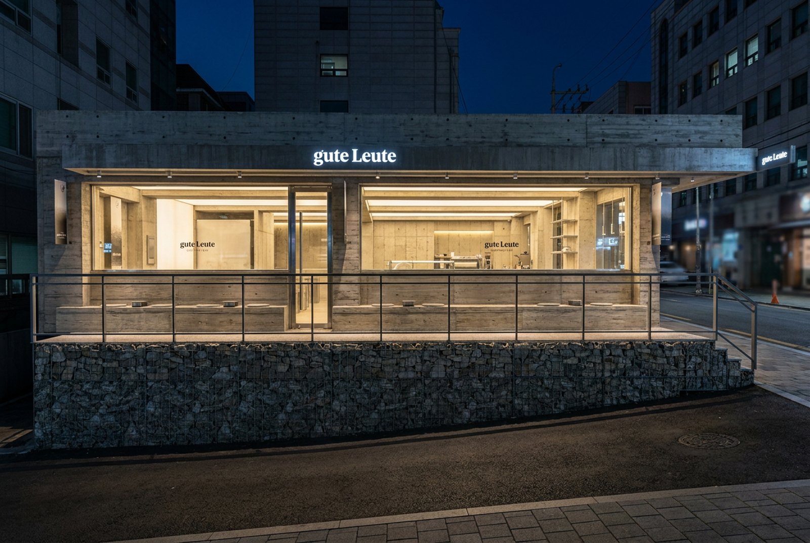 돌 기단 위 단층 매장 외관 — 실사화 렌더링
